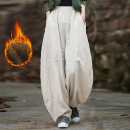 Johnature Women Vintage Ramie Wide Leg Pants Solid Color Elastic Waist Trouser 2025 New Spring Patchwork Loose Women Pants