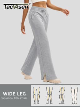 TACVASEN Womens Fashion Causal Wide Leg Pants Soft Baggy Slit Loose Fit Sweatpants Elastic Waist Drawstring Trousers Streetwear