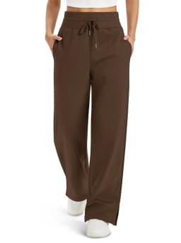 TACVASEN Womens Fashion Causal Wide Leg Pants Soft Baggy Slit Loose Fit Sweatpants Elastic Waist Drawstring Trousers Streetwear