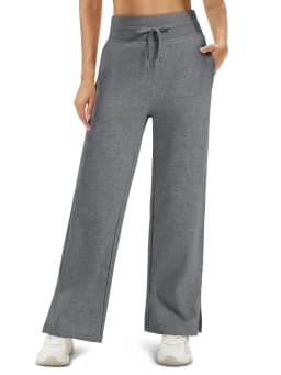 TACVASEN Womens Fashion Causal Wide Leg Pants Soft Baggy Slit Loose Fit Sweatpants Elastic Waist Drawstring Trousers Streetwear