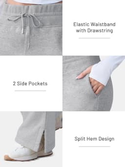 TACVASEN Womens Fashion Causal Wide Leg Pants Soft Baggy Slit Loose Fit Sweatpants Elastic Waist Drawstring Trousers Streetwear
