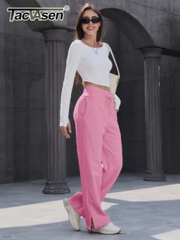 TACVASEN Womens Fashion Causal Wide Leg Pants Soft Baggy Slit Loose Fit Sweatpants Elastic Waist Drawstring Trousers Streetwear
