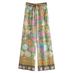 Boho Queens Women Peacock Floral Print Bohemian Wide Leg Pants Lady Elastic Waist Loose Rayon Boho Long Pant  Oversize Trousers