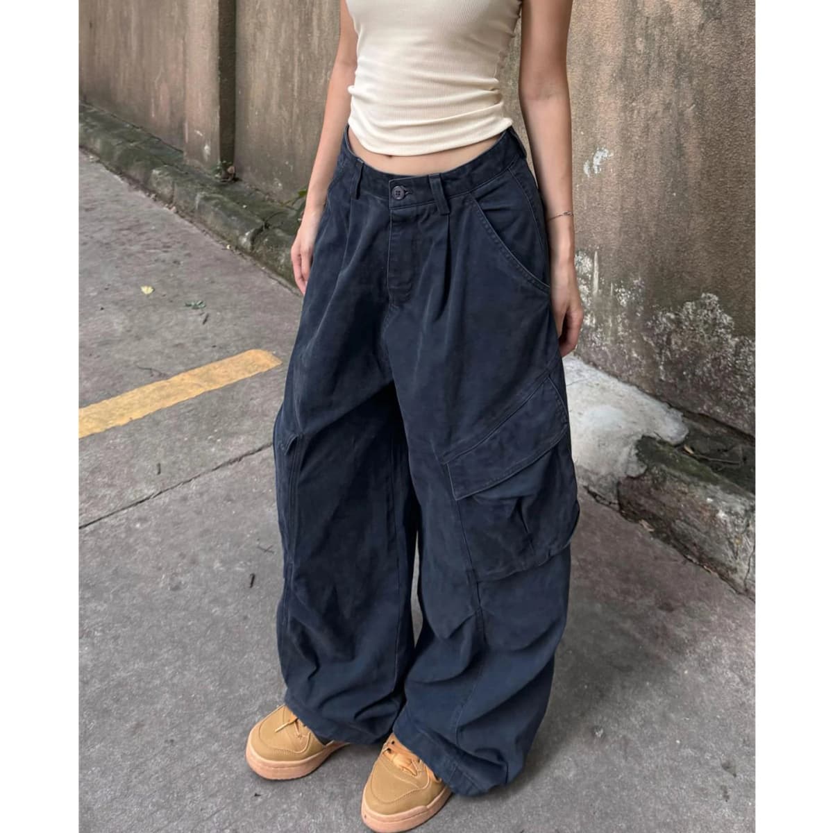 American Style Pure Cotton Work Pants Women's Spring Autumn Loose Straight Jazz Dance Wide Leg Floor-Length Pants