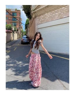 American Unique Pink Camouflage Cargo Pants High Waisted Wide Leg Casual Streetwear Drawstring Waist Side Pockets Hip Hop Dance