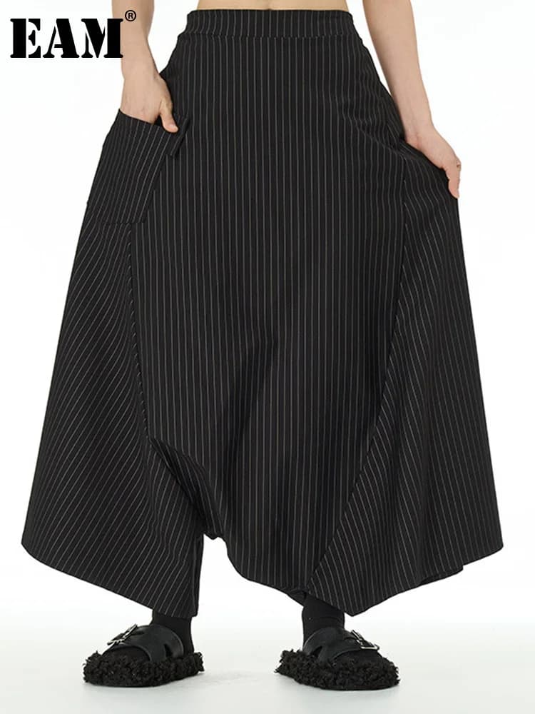 [EAM] High Elastic Waist Army Green Brief Big Size Cross Pants New Trousers Women Fashion Tide Spring Autumn 2026 1DJ0040