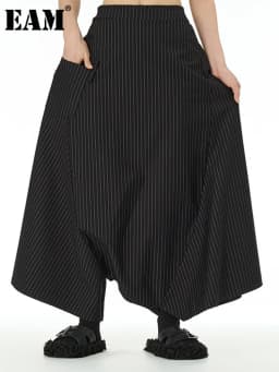 [EAM] High Elastic Waist Army Green Brief Big Size Cross Pants New Trousers Women Fashion Tide Spring Autumn 2026 1DJ0040