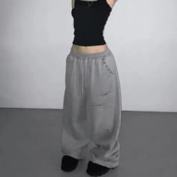 MEXZT Y2K Rivet Sweatpants Women Streetwear Fleece Black Baggy Joggers Harajuku Hip Hop Wide Leg Pants Fashion Casual Trousers