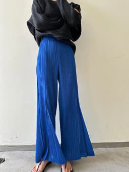 Miyake Pleated Mesh Spliced Casual Pants Women Korean Fashion Designer Elastic Waist Cropped Straight Wide Leg Pants