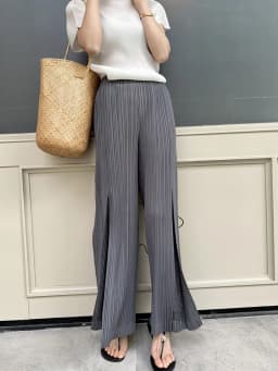 Miyake Pleated Mesh Spliced Casual Pants Women Korean Fashion Designer Elastic Waist Cropped Straight Wide Leg Pants