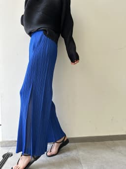 Miyake Pleated Mesh Spliced Casual Pants Women Korean Fashion Designer Elastic Waist Cropped Straight Wide Leg Pants