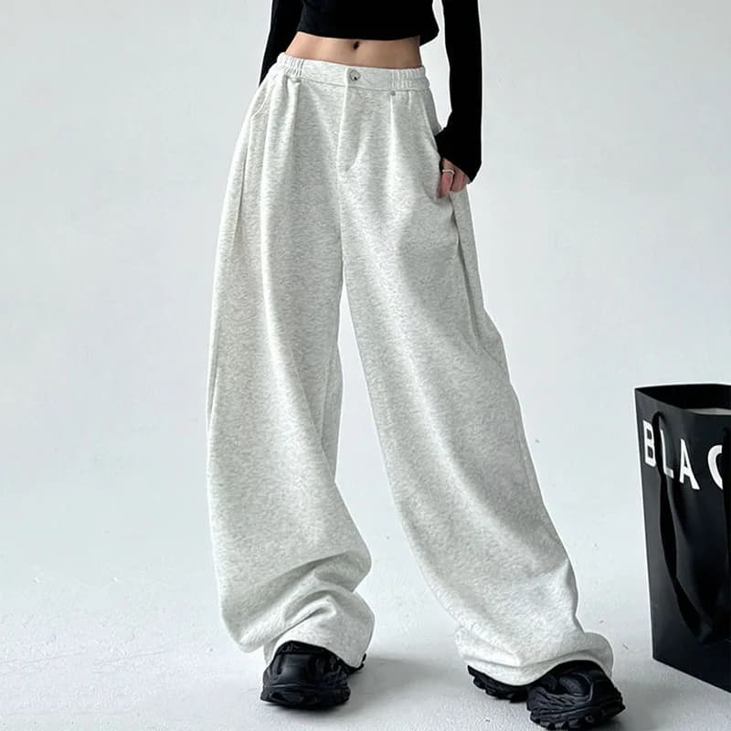 FANAN Oversized Women Gray Sweatpants Y2K America Style Retro Baggy Pants Female Casual Sports Streetwear Hip Hop Trousers 2025