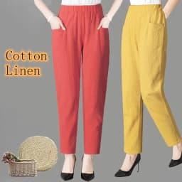 Large Size Korean Casual Thin Cotton Linen Pants Women Spring Summer Elastic Waist Ankle-Length Pants Woman Harem Trousers