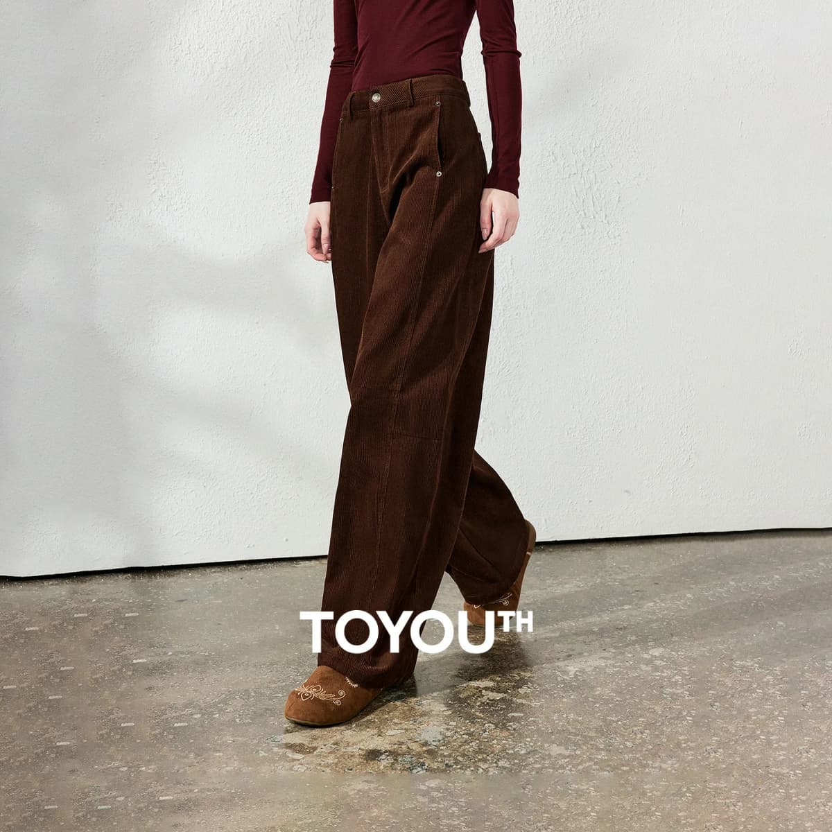 TOYOUTH Women's Casual Pants 2026 Autumn New Urban Nomad Style High Waist Maillard Color Block Curved Leg Trousers