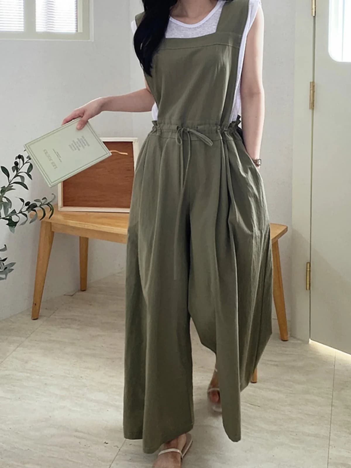 Korean Style Straight Leg Casual Pants Women's Spring Fashion Design Slimming Versatile Strap Pants Trendy Age-Defying Long P...