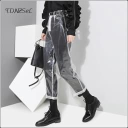 Sexy Loose PVC Transparent Pants Women Fashion See Through Trousers Autumn Winter Straight Ankle-length Capris Pants New Custom