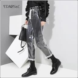 Sexy Loose PVC Transparent Pants Women Fashion See Through Trousers Autumn Winter Straight Ankle-length Capris Pants New Custom