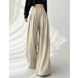Streetwear Wide Leg Pants Women Korean Black High Waist Suit Pants Summer Fashion Elegant Lace Up Straight Trousers New