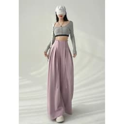 Streetwear Wide Leg Pants Women Korean Black High Waist Suit Pants Summer Fashion Elegant Lace Up Straight Trousers New