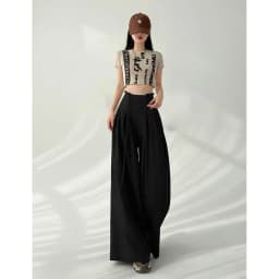 Streetwear Wide Leg Pants Women Korean Black High Waist Suit Pants Summer Fashion Elegant Lace Up Straight Trousers New