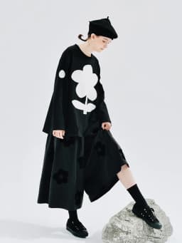 imakokoni 2025 autumn new original design pure cotton flowers black thigh pants culottes women 234234