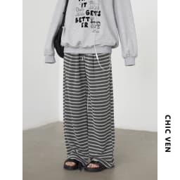 CHIC VEN Women Trousers Loose Casual Striped Wide Leg Pants Hanging Straight Casual Trousers Spring Autumn Women 2025