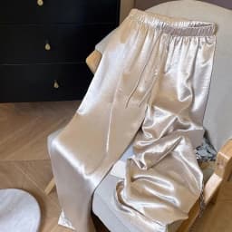 Satin Wide Leg Pants for Women Summer High Waist Drawstring Loose Casual Pants Fashion Simple All-match Straight Long Trousers