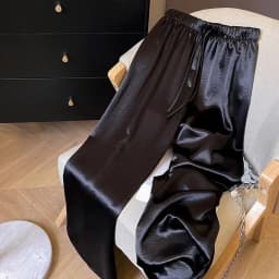 Satin Wide Leg Pants for Women Summer High Waist Drawstring Loose Casual Pants Fashion Simple All-match Straight Long Trousers