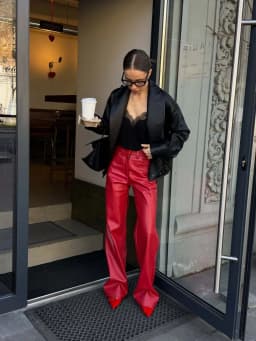 Red Leather Casual Trousers Women's Wide Leg Pants Pockets Trouser Summer Street Wear Browm Black Burgundy Autumn Fall 2026 New
