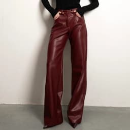 Red Leather Casual Trousers Women's Wide Leg Pants Pockets Trouser Summer Street Wear Browm Black Burgundy Autumn Fall 2026 New
