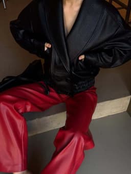 Red Leather Casual Trousers Women's Wide Leg Pants Pockets Trouser Summer Street Wear Browm Black Burgundy Autumn Fall 2026 New