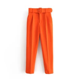 New In Women's Buttons 2026 Spring Autumn High Waist Casual Yellow Pants With Belt