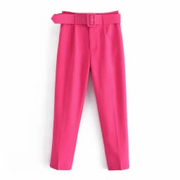 New In Women's Buttons 2026 Spring Autumn High Waist Casual Yellow Pants With Belt