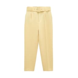 New In Women's Buttons 2026 Spring Autumn High Waist Casual Yellow Pants With Belt