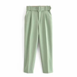 New In Women's Buttons 2026 Spring Autumn High Waist Casual Yellow Pants With Belt