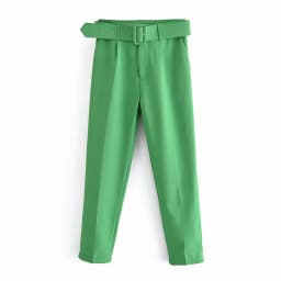 New In Women's Buttons 2026 Spring Autumn High Waist Casual Yellow Pants With Belt