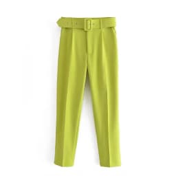 New In Women's Buttons 2026 Spring Autumn High Waist Casual Yellow Pants With Belt