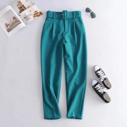 New In Women's Buttons 2026 Spring Autumn High Waist Casual Yellow Pants With Belt