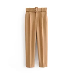 New In Women's Buttons 2026 Spring Autumn High Waist Casual Yellow Pants With Belt