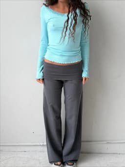 Womens Y2k Wide Leg Sweatpants for Women Fold Over Low Rise Flare Yoga Lounge Pants Back to School Clothes for Teen Girls ﻿