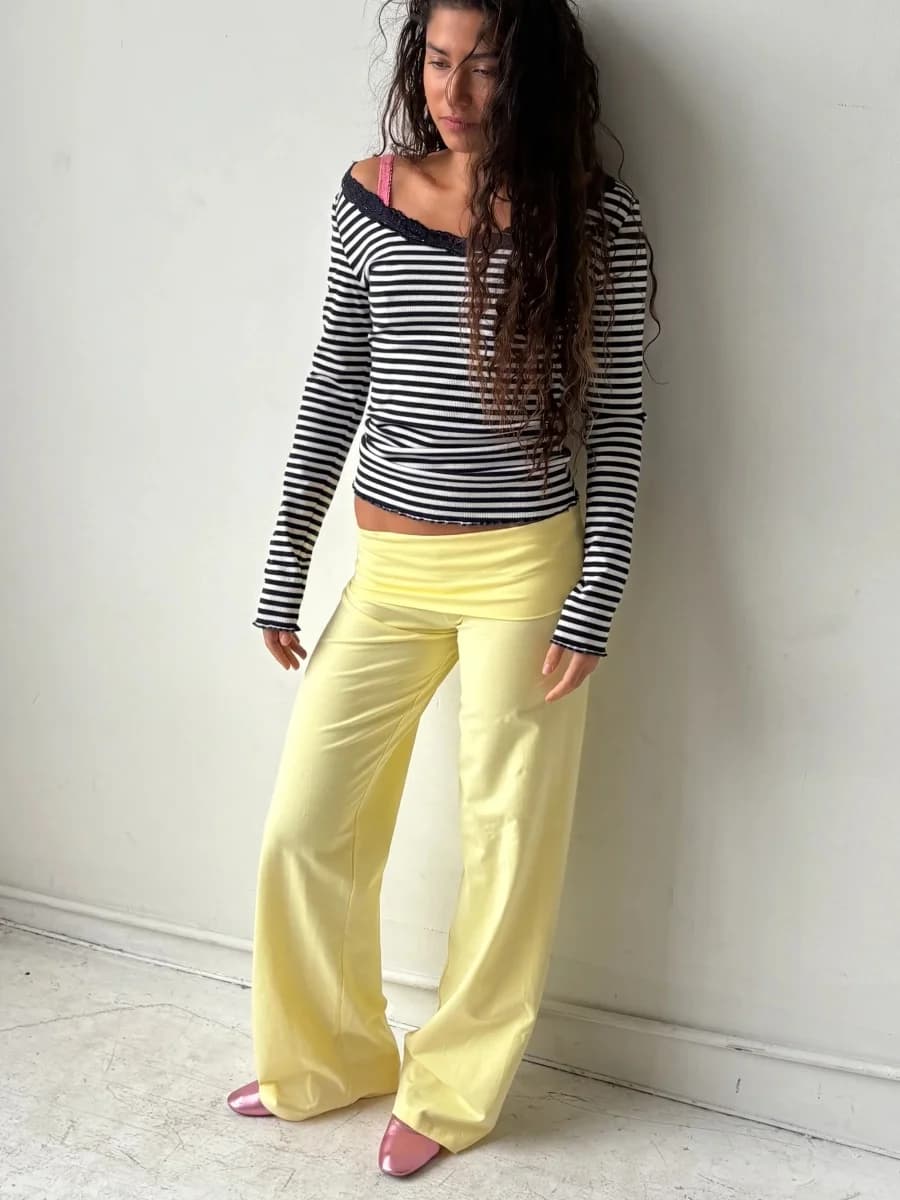 Womens Y2k Wide Leg Sweatpants for Women Fold Over Low Rise Flare Yoga Lounge Pants Back to School Clothes for Teen Girls ﻿