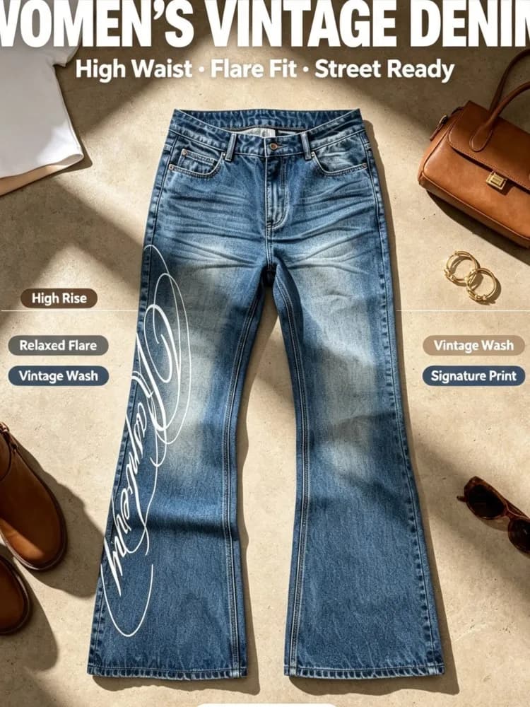 2026 Vintage Jeans Printed Jeans For Woman Straight Pant Y2k Pants Women's Clothing Street Wind Fashion Trendy All-match Casual