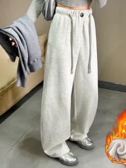 Thick Fleece Sweatpants Women Winter Warm Long Wide Leg Trousers High Waist Loose Gray Sweatpants Women Warm Pants For Winter