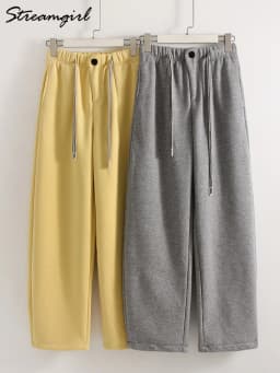 Thick Fleece Sweatpants Women Winter Warm Long Wide Leg Trousers High Waist Loose Gray Sweatpants Women Warm Pants For Winter