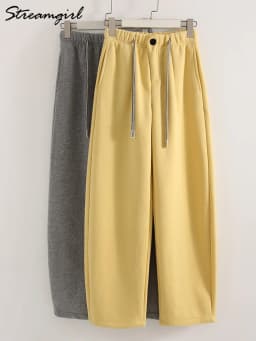 Thick Fleece Sweatpants Women Winter Warm Long Wide Leg Trousers High Waist Loose Gray Sweatpants Women Warm Pants For Winter