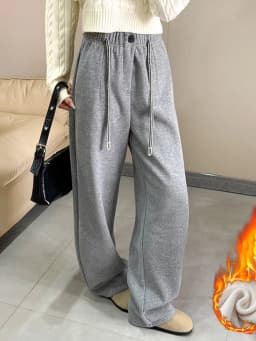Thick Fleece Sweatpants Women Winter Warm Long Wide Leg Trousers High Waist Loose Gray Sweatpants Women Warm Pants For Winter