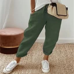 Women Summer Spring Midi Cotton Line Ruffles Vintage Big Large Plus Sizes Casual Party Fashion Loose Strip Pocket Pant