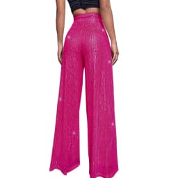 Women High Waist Sequin Sparkle Flared Pants Casual Loose Wide Leg Bell Bottom Trousers Glitter Bling Clubwear Party Shiny Pants