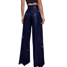 Women High Waist Sequin Sparkle Flared Pants Casual Loose Wide Leg Bell Bottom Trousers Glitter Bling Clubwear Party Shiny Pants