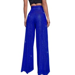 Women High Waist Sequin Sparkle Flared Pants Casual Loose Wide Leg Bell Bottom Trousers Glitter Bling Clubwear Party Shiny Pants